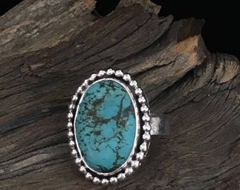 Turquoise Statement Ring with Warrior Runes