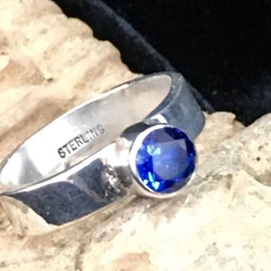 Rustic Handmade Lab-grown Blue Sapphire Sterling Silver Ring image 2