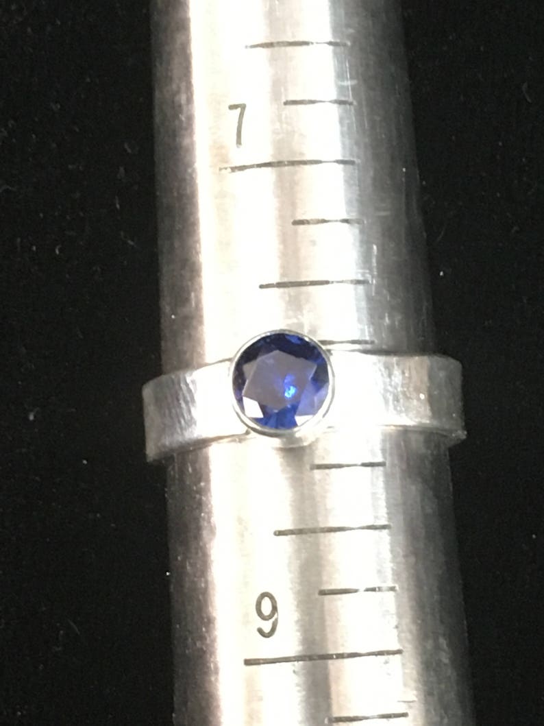 Rustic Handmade Lab-grown Blue Sapphire Sterling Silver Ring image 9