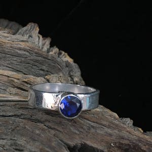 Rustic Handmade Lab-grown Blue Sapphire Sterling Silver Ring image 8