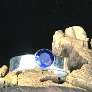 Rustic Handmade Lab-grown Blue Sapphire Sterling Silver Ring image 4