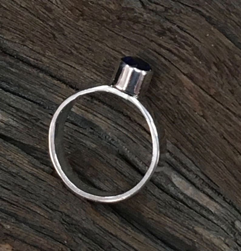 Rustic Handmade Lab-grown Blue Sapphire Sterling Silver Ring image 7