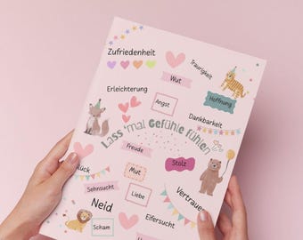 Gefühle Poster für Kinder • Emotionsplakat Kita & Zuhause • Gefühle benennen lernen • A4 Print als Wanddeko • Pädagogisches Lernposter