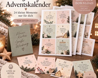 Calendario de Adviento imprimible | Calendario de Adviento de autocuidado para mujeres | 24 tarjetas de mindfulness | Descarga digital | Adviento | Calendario DIY