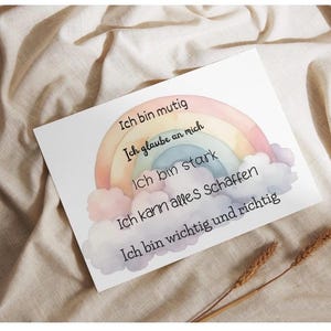 Postkarte Regenbogen| Postkarte mit Affirmationen | Mutmacher für Kinder | Sprüche zur Stärkung | Karte für Kindergarten und Schule
