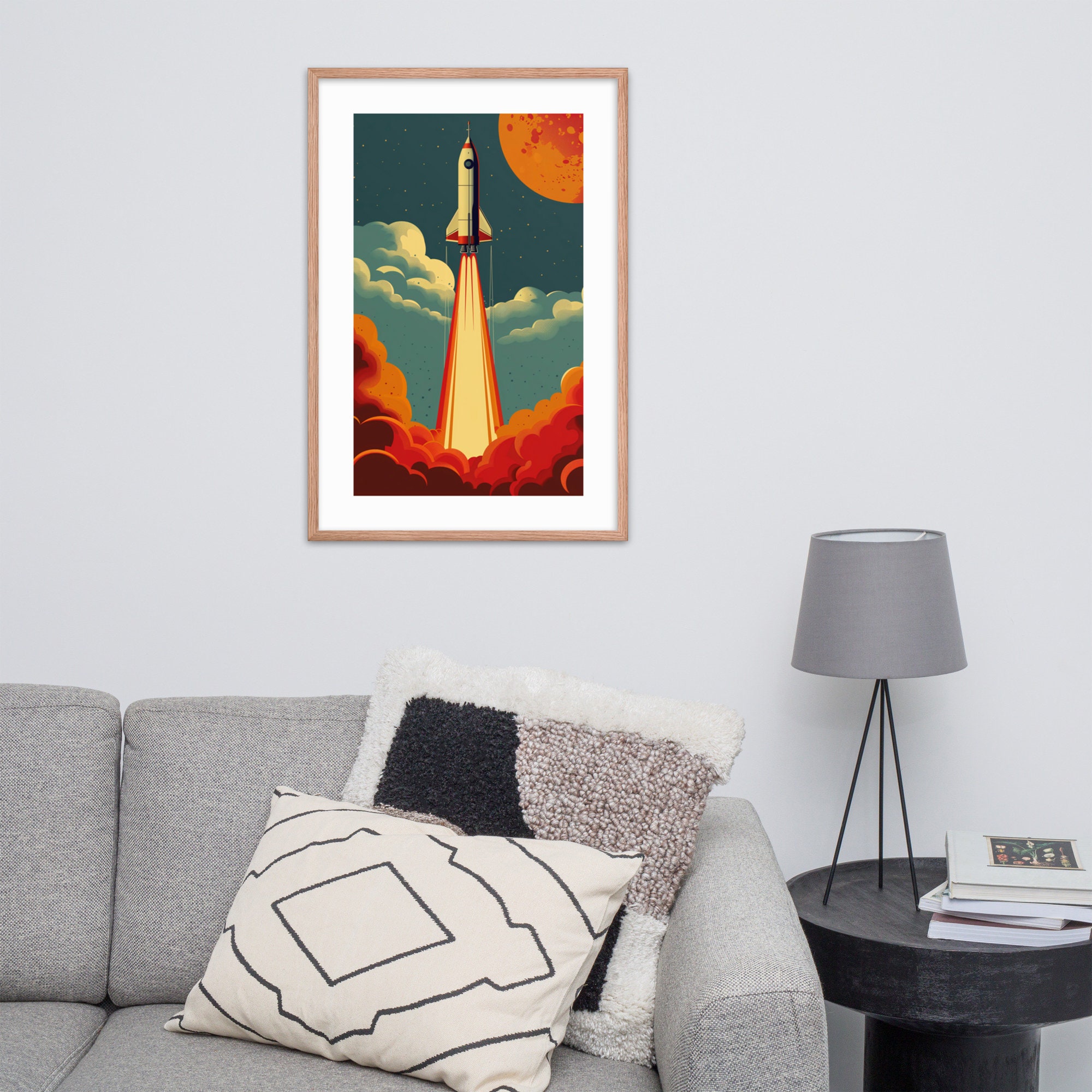 Retro Rocket Launch Art Print | Bold Space Poster | Framed Mid-century ...