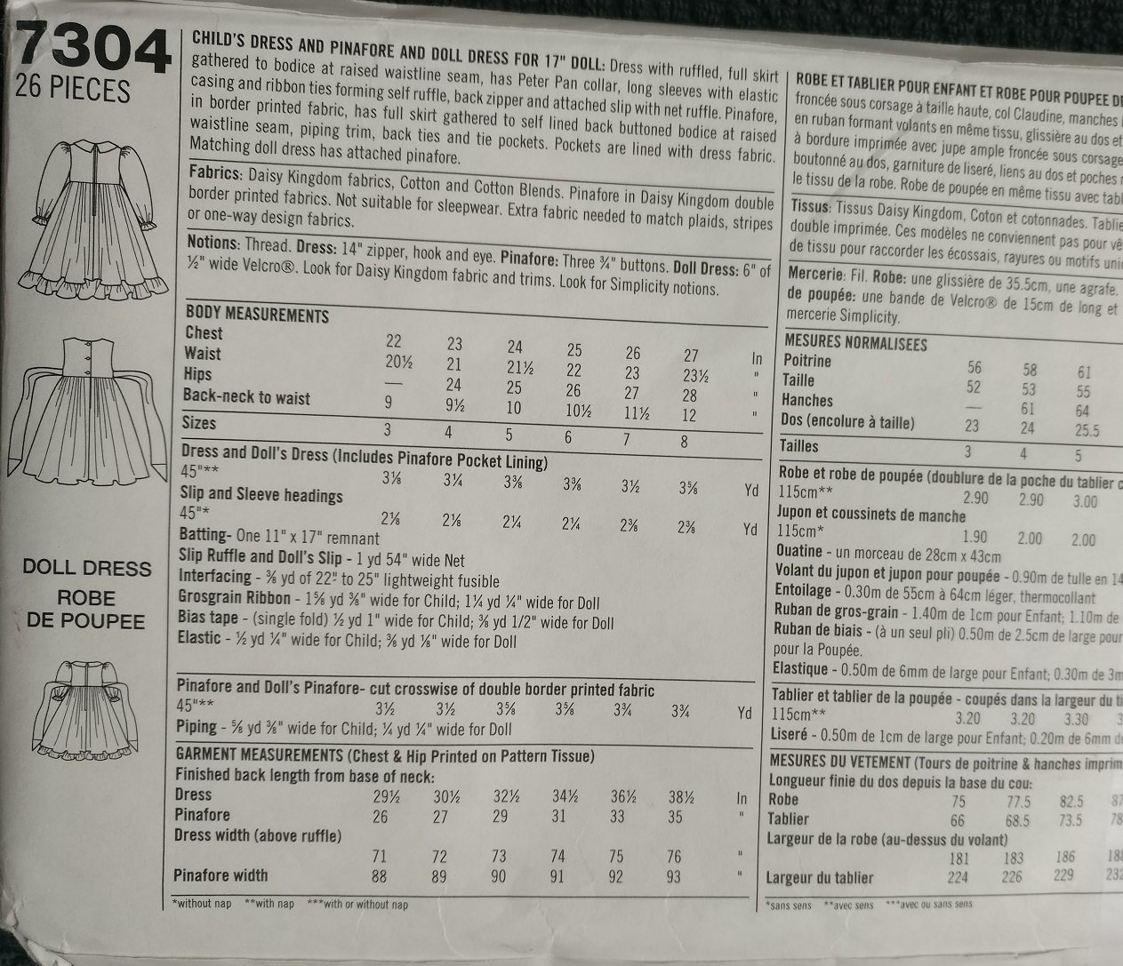 Simplicity Girls Pinafore Dress and Doll Dress Pattern 7304 - Etsy