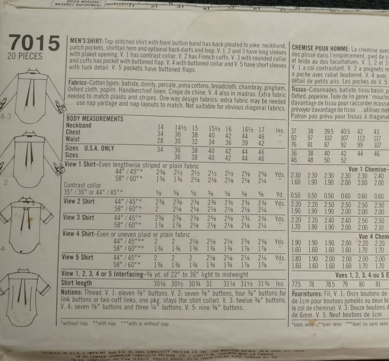Simplicity Mens Shirt Pattern 7015 Etsy