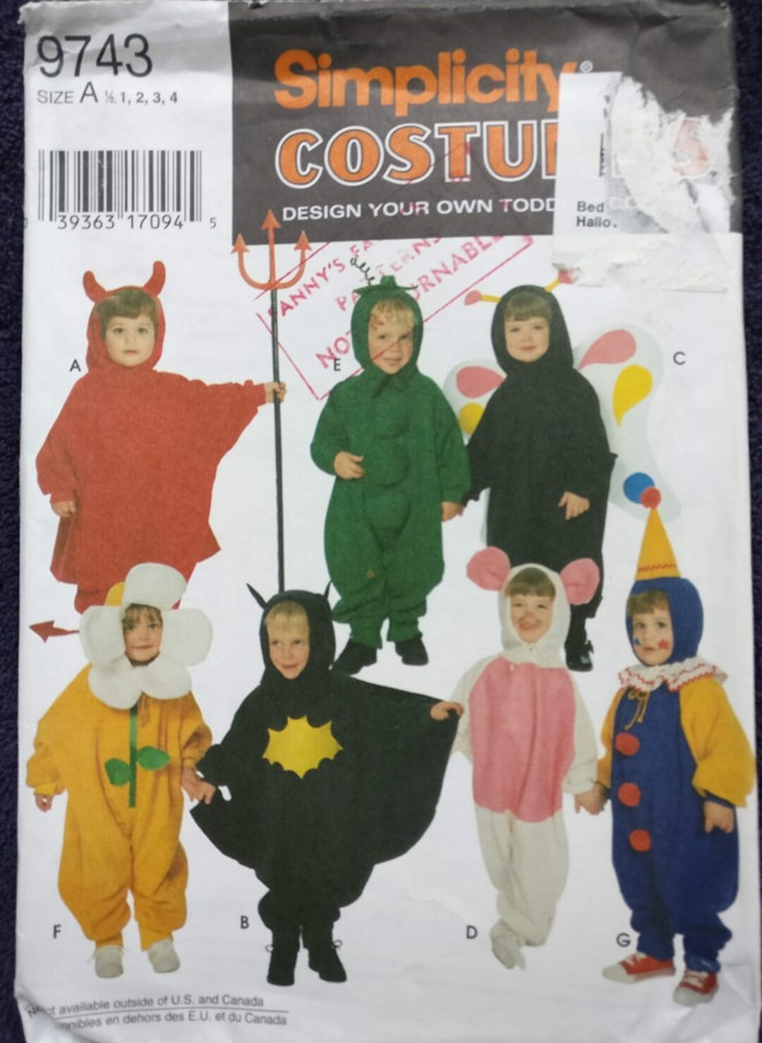 Simplicity Toddler Costume Pattern 9743 Devil Batman Clown Etsy