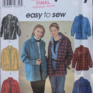 May include: A sewing pattern for eight different jackets. The pattern is for sizes XS, S, and M. The pattern is from Simplicity and is labelled "easy to sew".