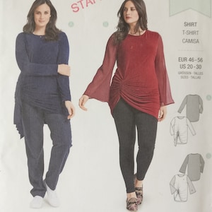 Peut inclure: Un patron de couture pour une chemise à manches longues avec un détail froncé à l'avant. Le patron est pour les tailles EUR 46-56 et US 20-30. Le patron s'appelle "Dana" et est de Burda Style.
