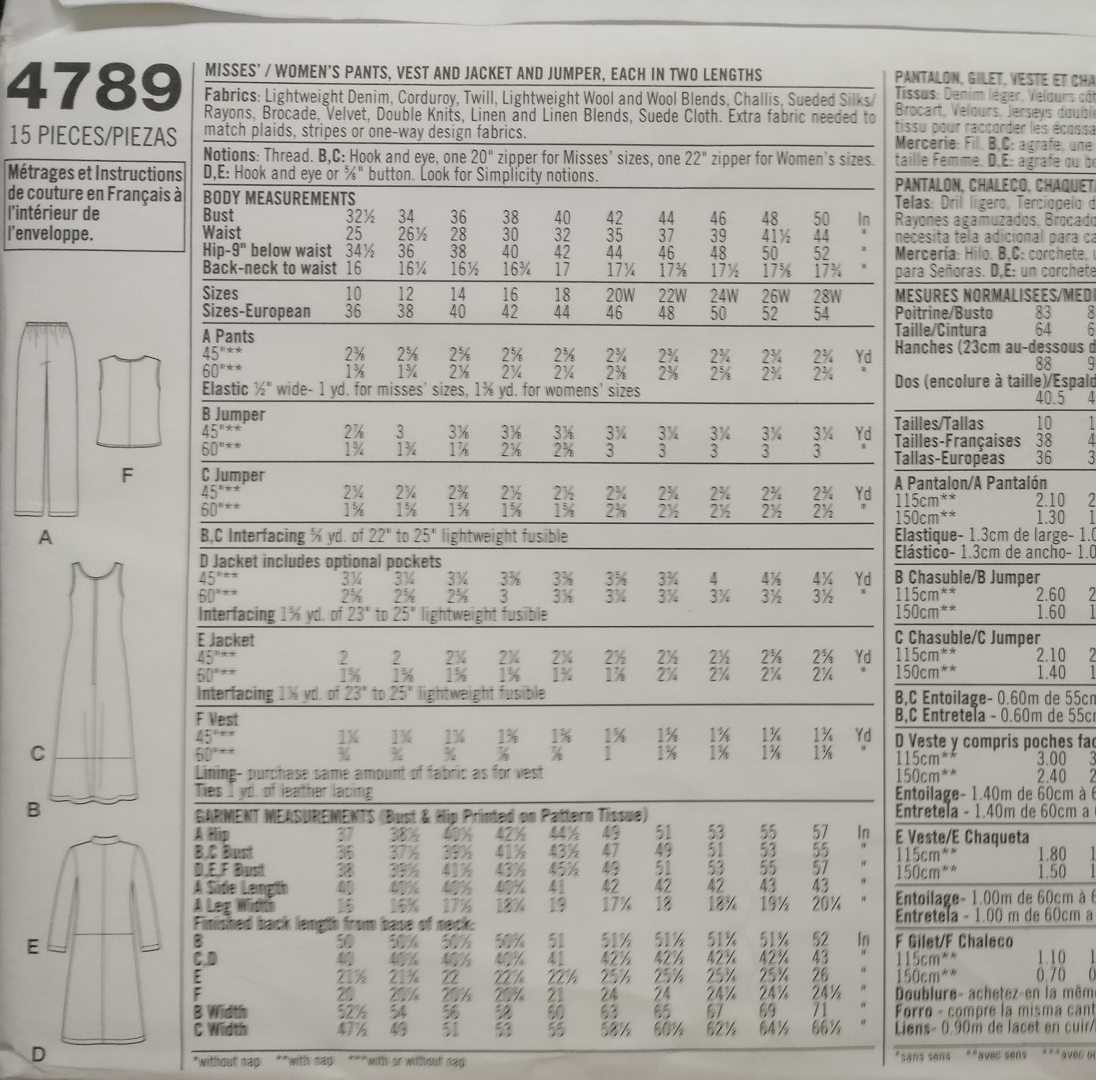 Simplicity Dress Jacket Pants Wardrobe Pattern 4789 Plus Size - Etsy