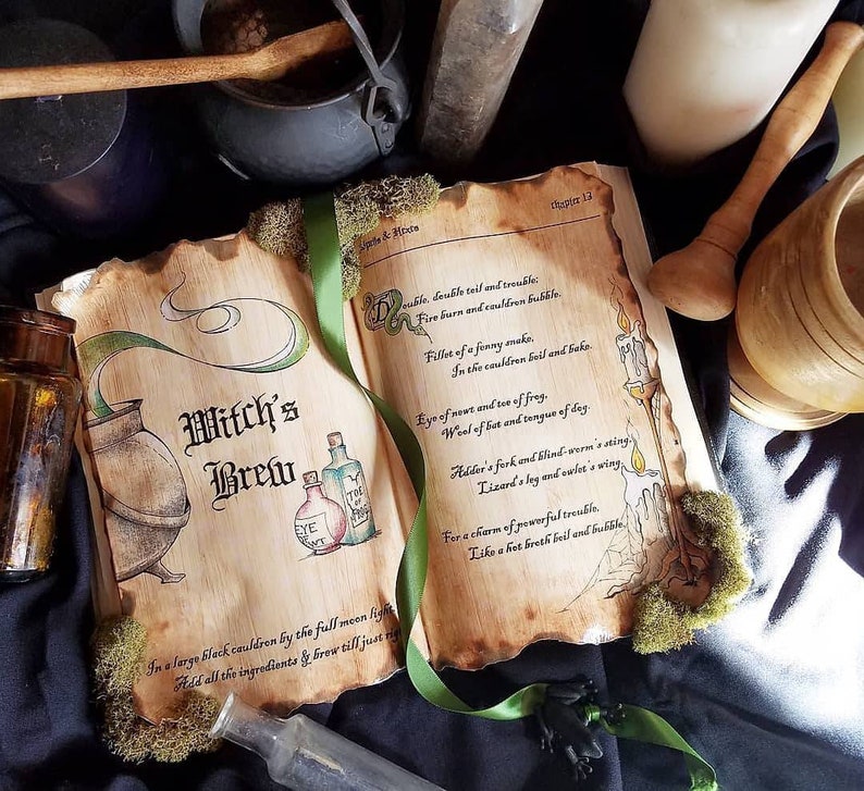Witchs Brew Macbeth Spell Potion Book Prop Halloween Alchemy Etsy
