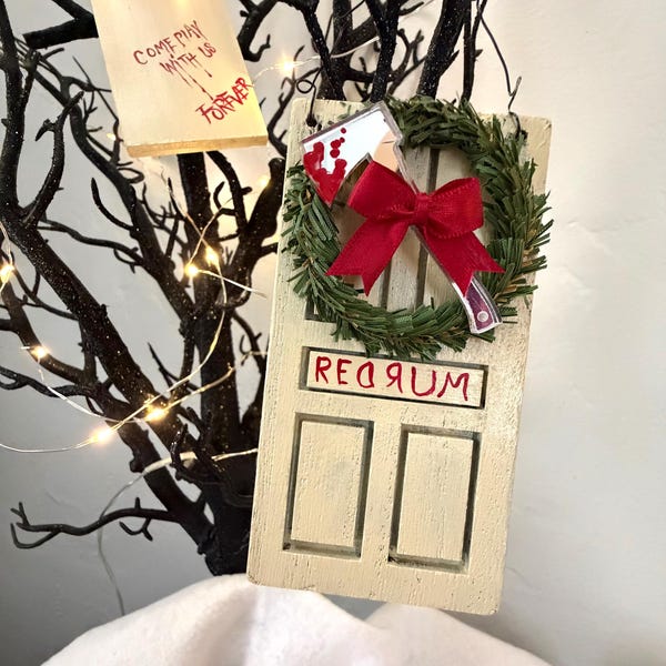 The Shining REDRUM holiday horror door christmas ornament bloody axe