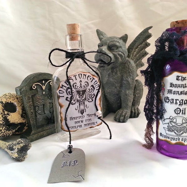 HAUNTED house Mansion POTION poison BOTTLES gargoyle oil  tombstone tonic