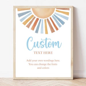 Editable Custom Sign Game Here Comes The Son Baby Shower Table Sign Sonshine Baby Shower, Boy Baby Shower Blue Boy Custom Sign Decor SUN01