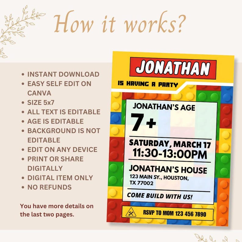 Editable Building Blocks Birthday Invitation Building Bricks Kids ...