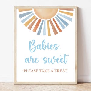 Bearbeitbar Babies are Sweet Sign Here Comes The Son Baby Shower Tischschild Sonshine Baby Shower, Boy Baby Shower Blue Boy Sunshine Party SUN01