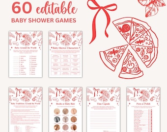 Paquete de juegos editables de entrega especial. ¡Una entrega especial está en camino! Juegos divertidos para baby shower. Pizza de género neutro. Slice. Slice. Bebé PD02