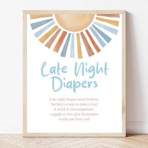 Editable Late Night Diapers Sign Game Here Comes The Son Baby Shower Table Sign Sonshine Baby Shower Boy Baby Shower Blue Custom Sign SUN01