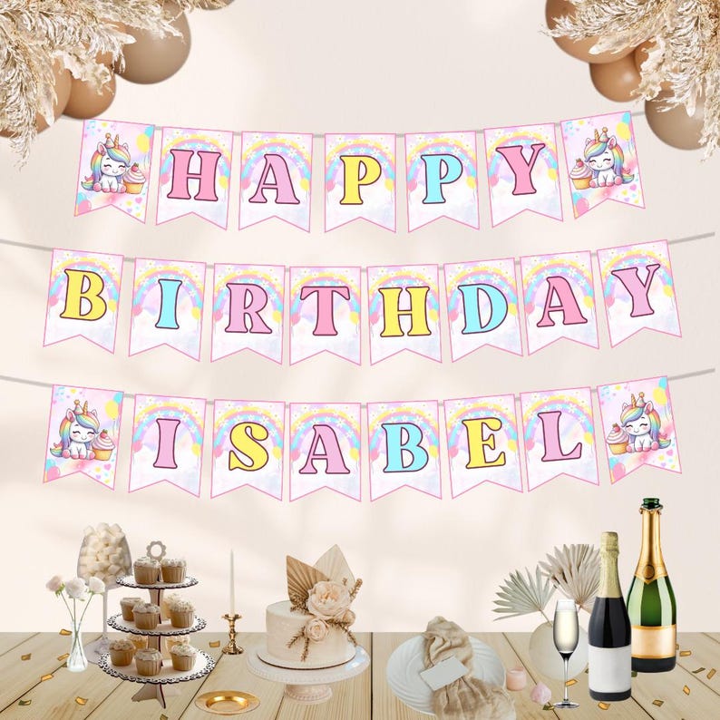 Editable Unicorn Birthday Banner: Rainbow Party Decor Digital Download ...