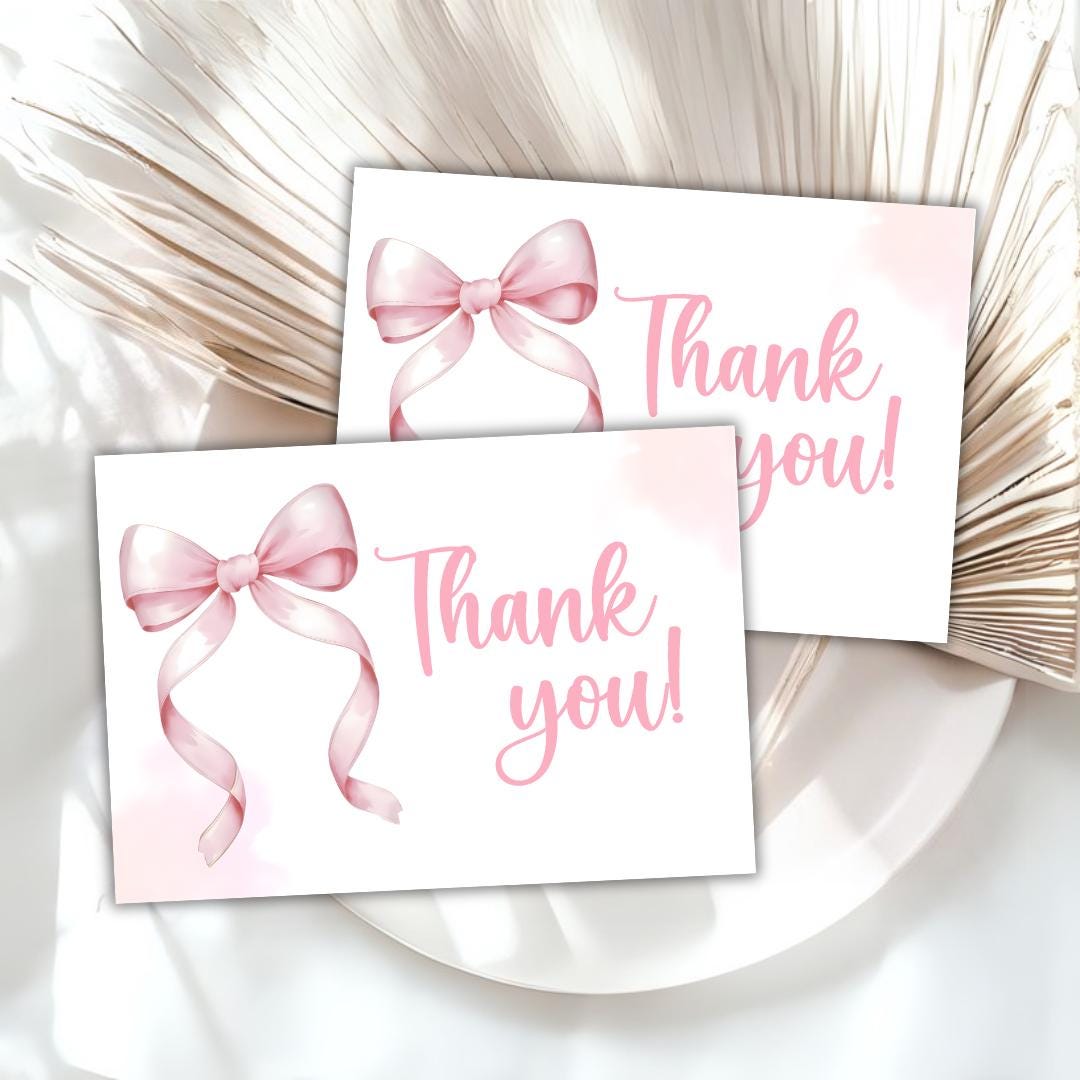 Buy Editable Thank You Card Pink Bow Baby Shower Its a Girl Pink ...