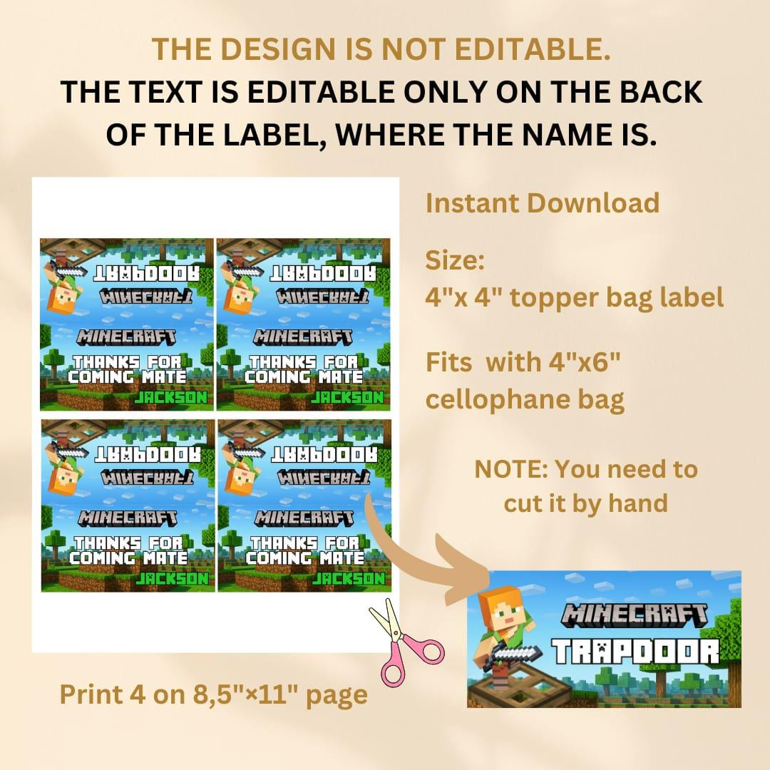Editable Minecraft Treat Bag Toppers