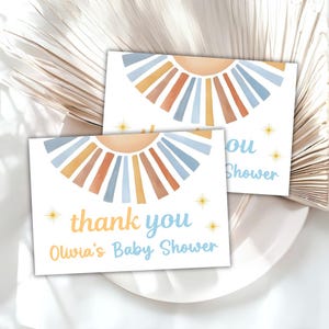 Bewerkbare bedankkaart Here Comes The Son-babyshower Sonshine-babyshower, bedankkaart voor jongensbabyshower Blue Boy Sunshine Party SUN01