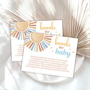Libros para baby shower "Aquí viene el hijo" para tarjetas de bebé, baby shower Sonshine, libros para baby shower de niño, decoración de fiesta azul con temática de sol SUN01