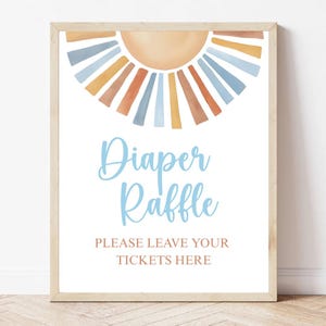 Editable Diaper  Raffle Sign Game Here Comes The Son Baby Shower Table Sign Sonshine Baby Shower, Boy Baby Shower Blue Boy Custom Sign SUN01