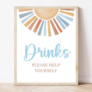 Editable Drinks Sign Game Here Comes The Son Baby Shower Table Sign Sonshine Baby Shower, Boy Baby Shower Blue Boy Custom Sign SUN01