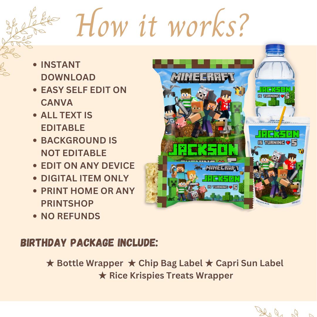 Chip Bags, Bottle & Treat Labels (Editable)