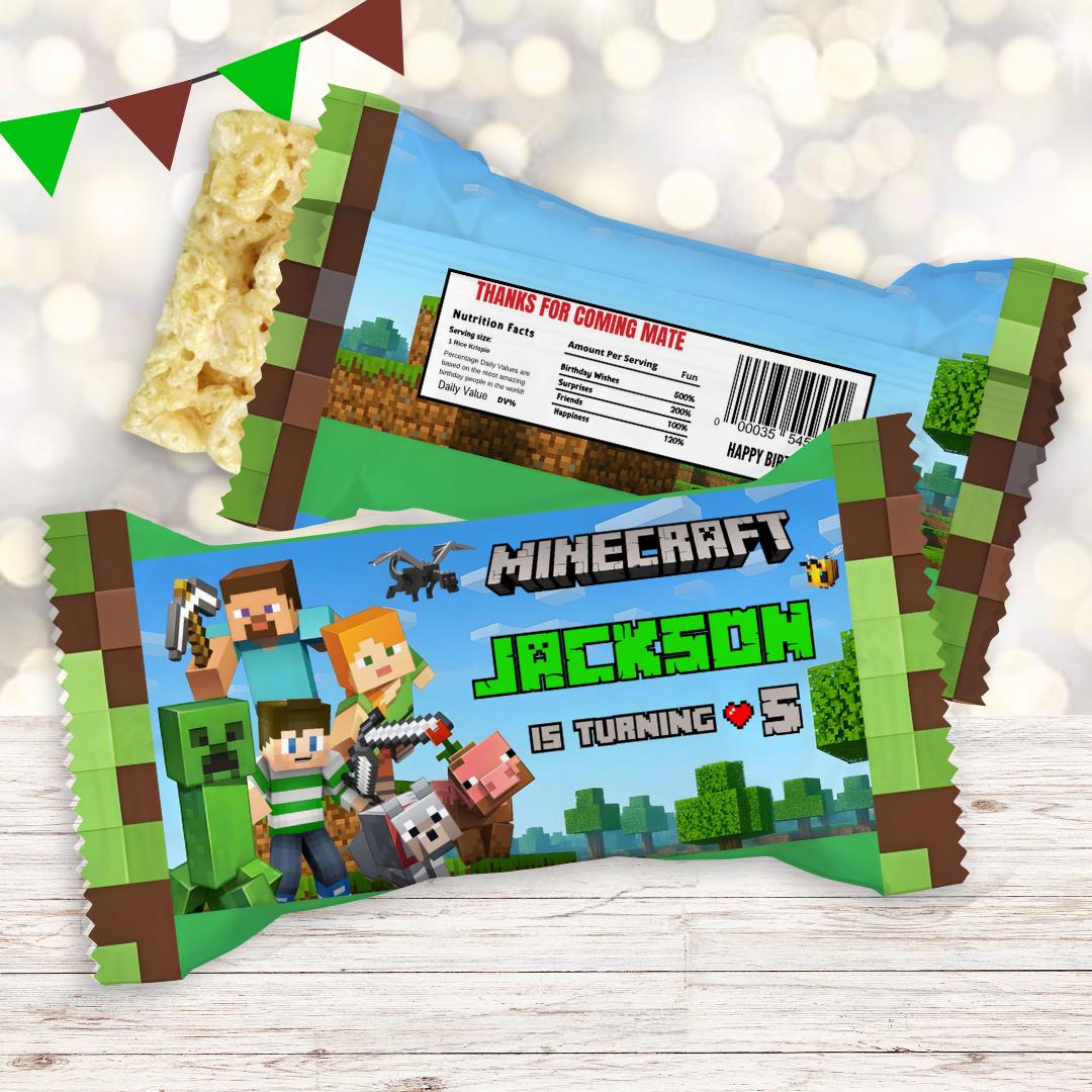 Minecraft Rice Krispies Treats Wrapper Label Minecraft Game Rice Krispie Label Birthday Party Bundle Steve and Alex Party Treats MIN01