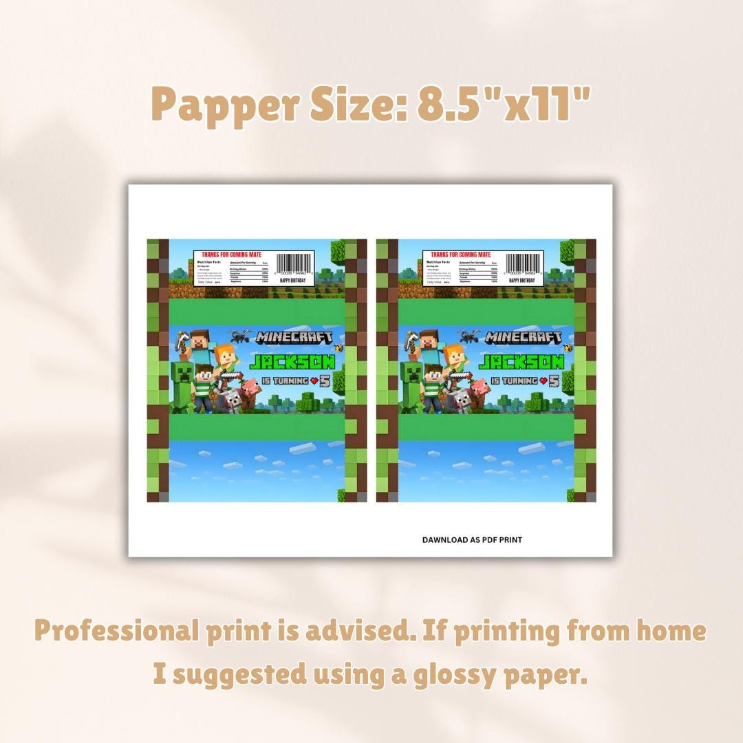 Minecraft Rice Krispies Treats Wrapper Label Minecraft Game Rice Krispie Label Birthday Party Bundle Steve and Alex Party Treats MIN01