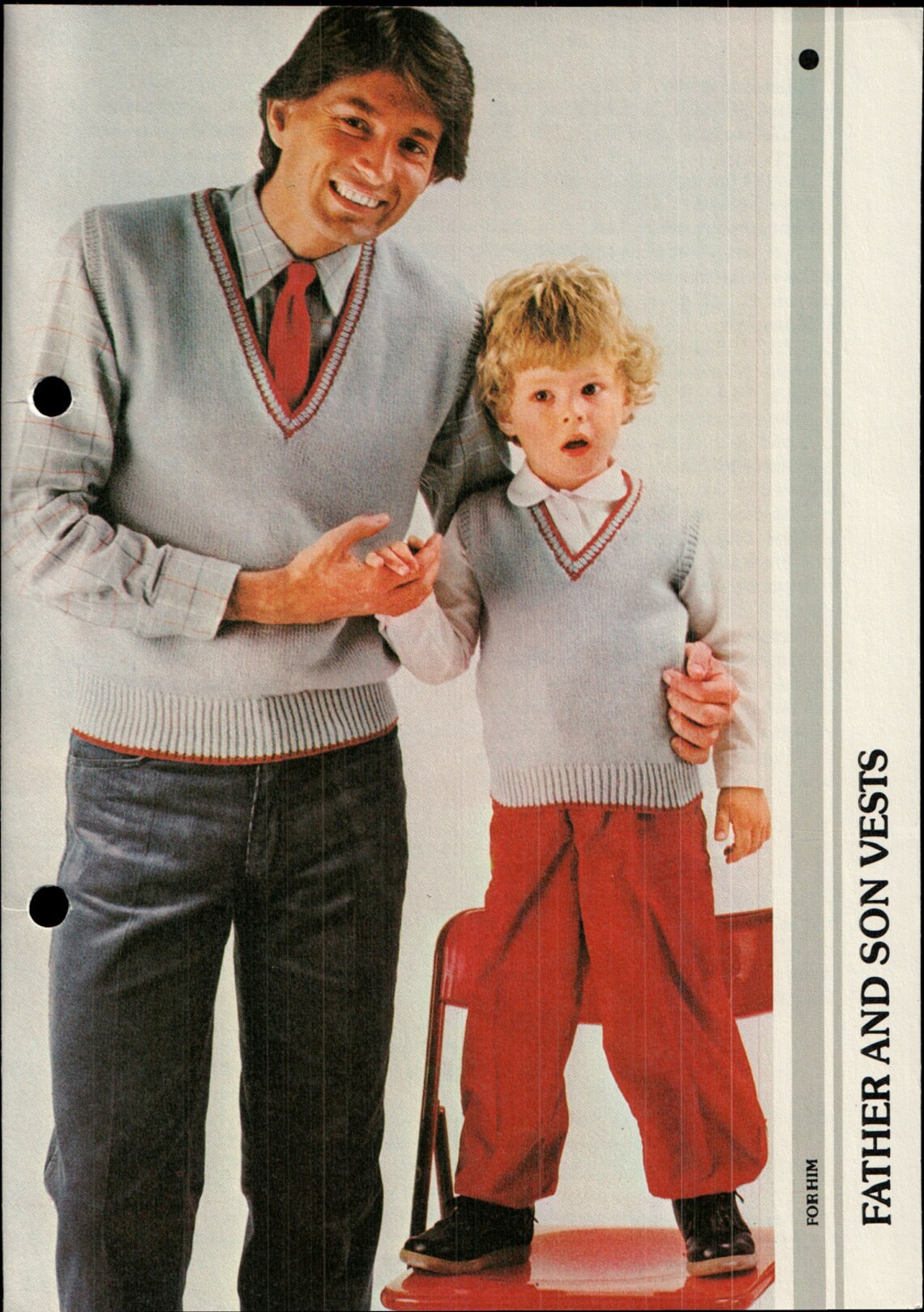 Vintage Father & Son Vneck Sweater Vest Knitting Pattern Knit Pattern