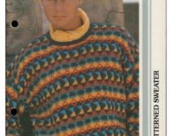 Mens Bold & Bright Patterned Fairisle Sweater - Vintage Knitting Pattern - Knit Pattern Only - PDF