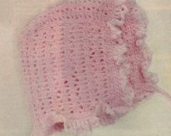 Vintage 1960's Ruffled Baby Bonnet Crochet Pattern PDF