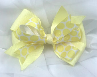 5" Yellow Polka Dot Grosgrain Ribbon Layered Hairbow on Non-Slip Alligator Clip