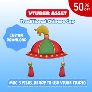 Rigged Chinese Hat Vtuber Asset: Traditional Cap Prop (MOC3 File)