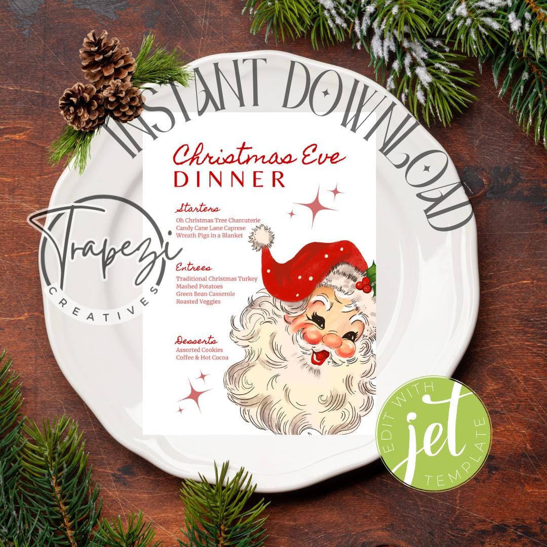 Editable Christmas Eve Menu Template Printable Menu 2 Sizes Santa Claus ...