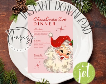Christmas Eve Menu Template Printable Menu 2 Sizes Santa Claus ...