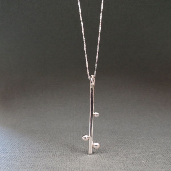 Sterling Silver Spheres on a Bar Necklace handmade