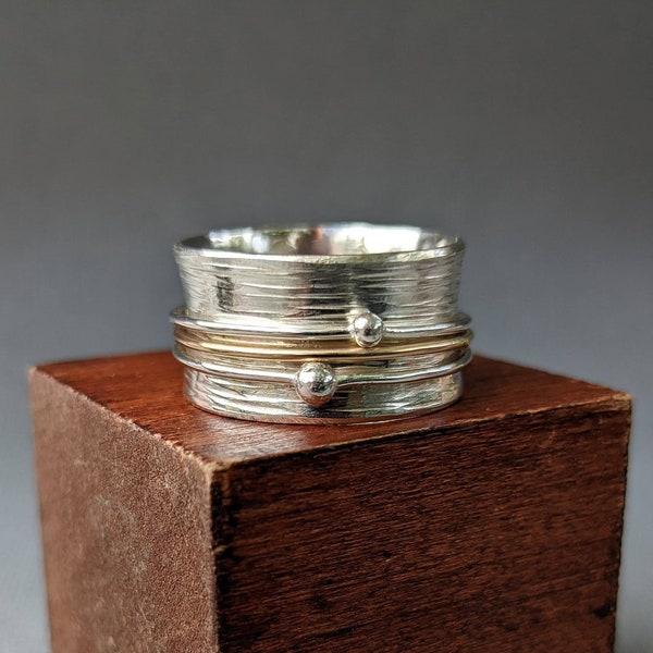 Sterling Silver Comb Anxiety Spinner Ring handmade