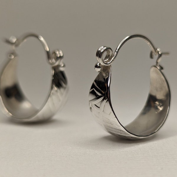 Sterling Silver Small Fern Saddle Hoop Earrings handmade