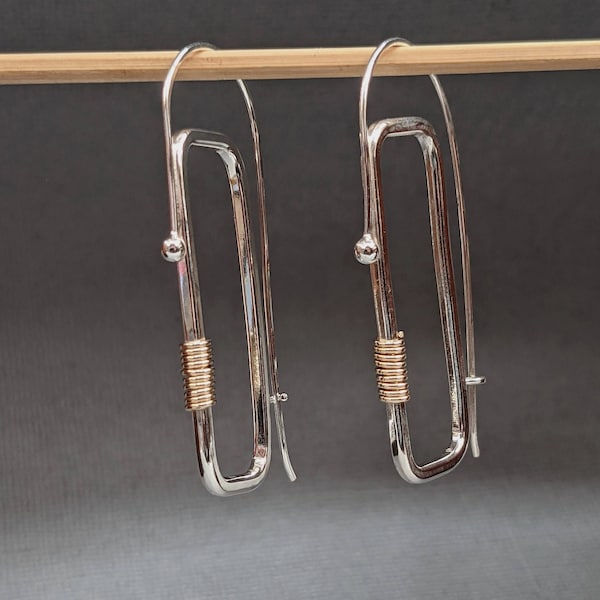 Sterling Silver Gold Accent Statement Rectangle Hoops handmade