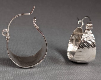 Sterling Silver Wide Basket Statement Hoop Earringshandmade