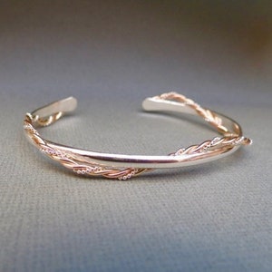 Sterling Silver Wrap Cuff Bracelet with Gold, Rose Gold and Silver Rope Twist handmade