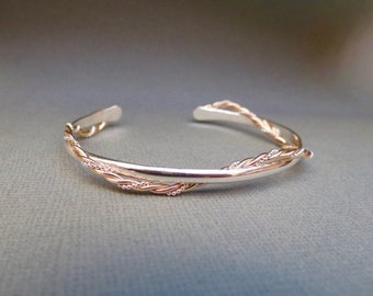 Sterling Silver Cuff Bracelet with Gold, Rose Gold and Silver Rope Twist