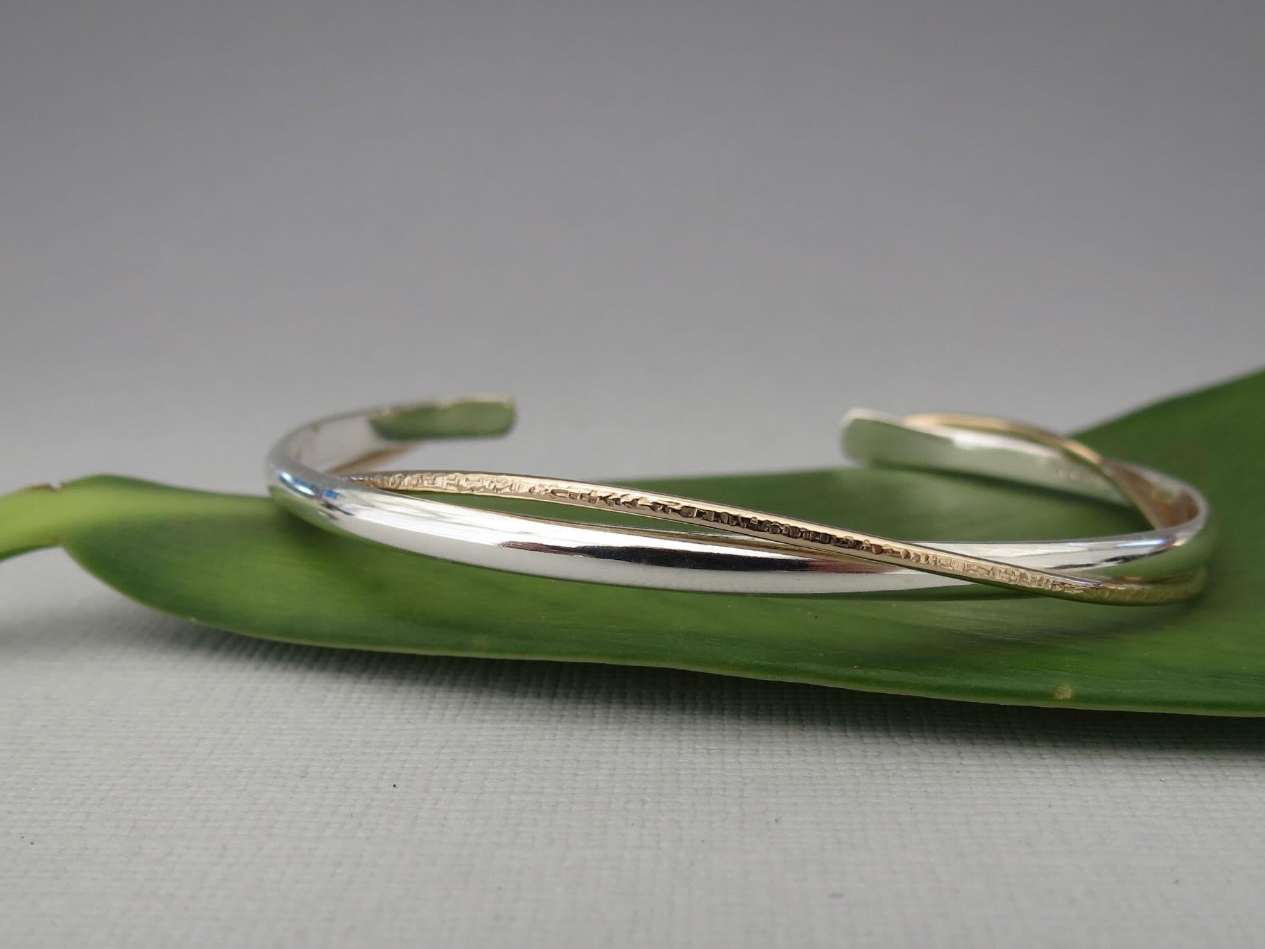 Sterling Silver Two Tone Dainty Cuff Bracelet with Gold Accent