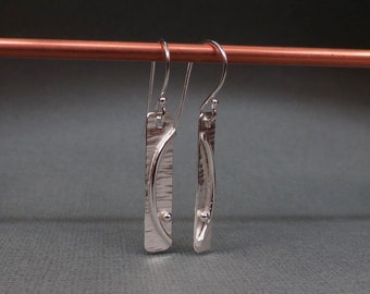 Sterling Silver Moon Rectangle Bar Earrings handmade